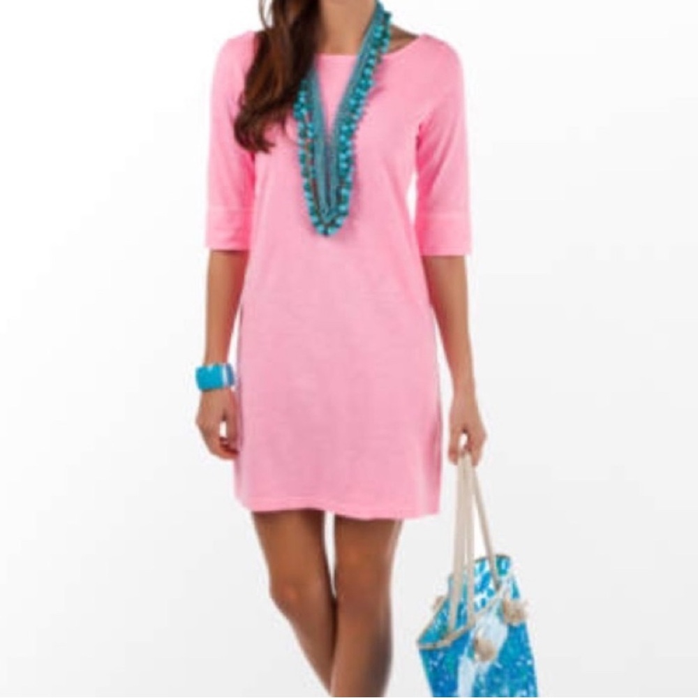 Lilly Pulitzer Camie Slub Knit Roll Tab Sleeve Dress Neon Pink Size XS